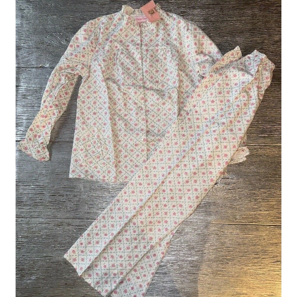 Vintage 80s Carriage Court Sears Floral Flannel Pajama Set Sz 32 NWT Cotton